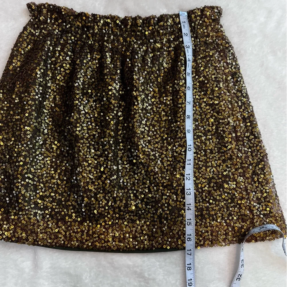 J Crew Sequined Gold Pull On Mini Skirt with‎ Pockets Size 6